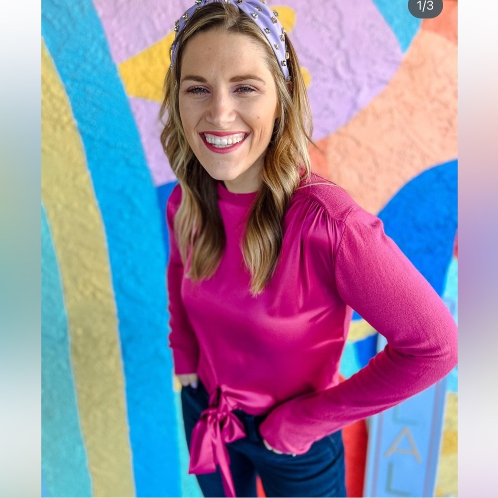 🆕Fuchsia Tie-Front Long Sleeve sweater blouse